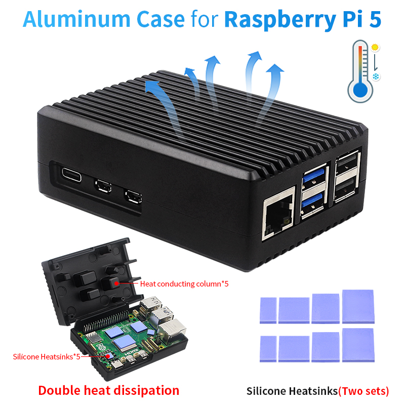 Raspberry Pi 5 8Gb Kit - Custodia in lega di alluminio Raspberry